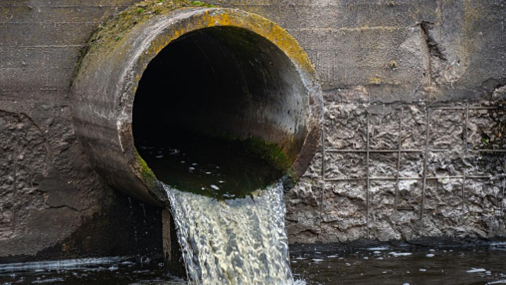 Pipe discharging untreated wastewater into a stream