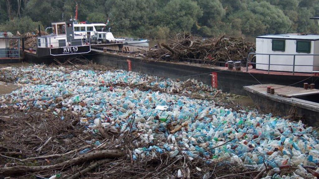 Plastic litter accumulation in a river
