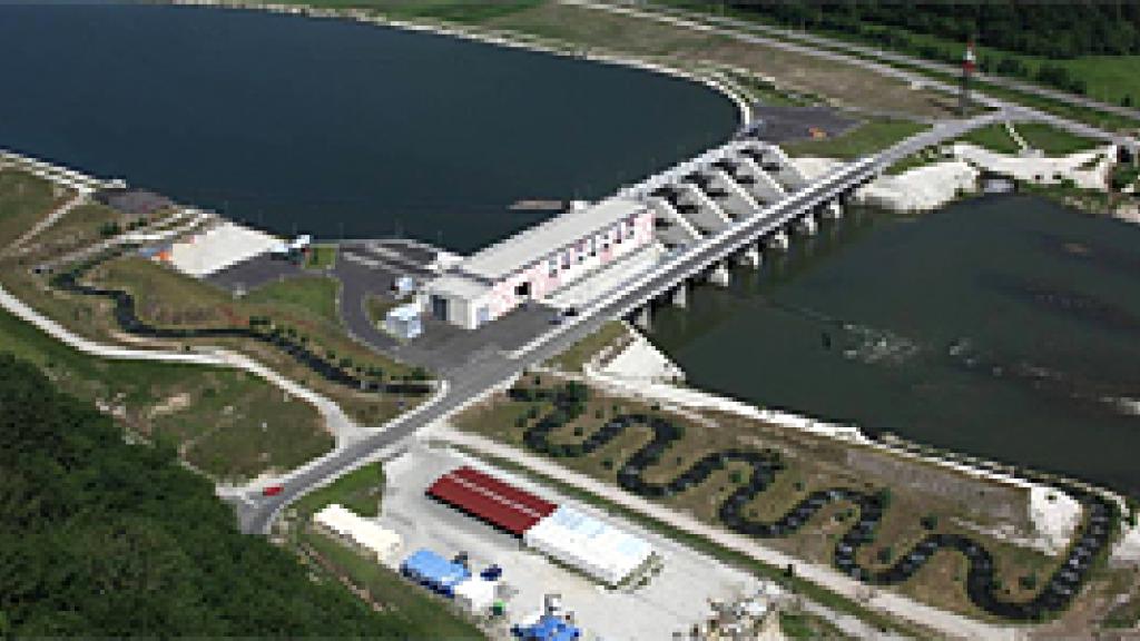 Aerial view of hydropower dam 