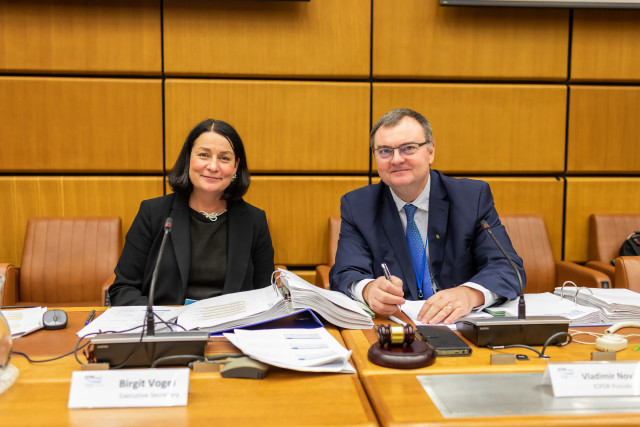 Executive Secretary of the ICPDR, Birgit Vogel and 2024 ICPDR President, Vladimír Novák of Slovakia at the 27th Ordinary Meeting