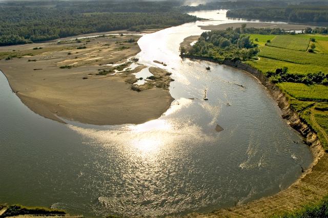 Aeral view of the confluence of the Drina and Sava Rivers  